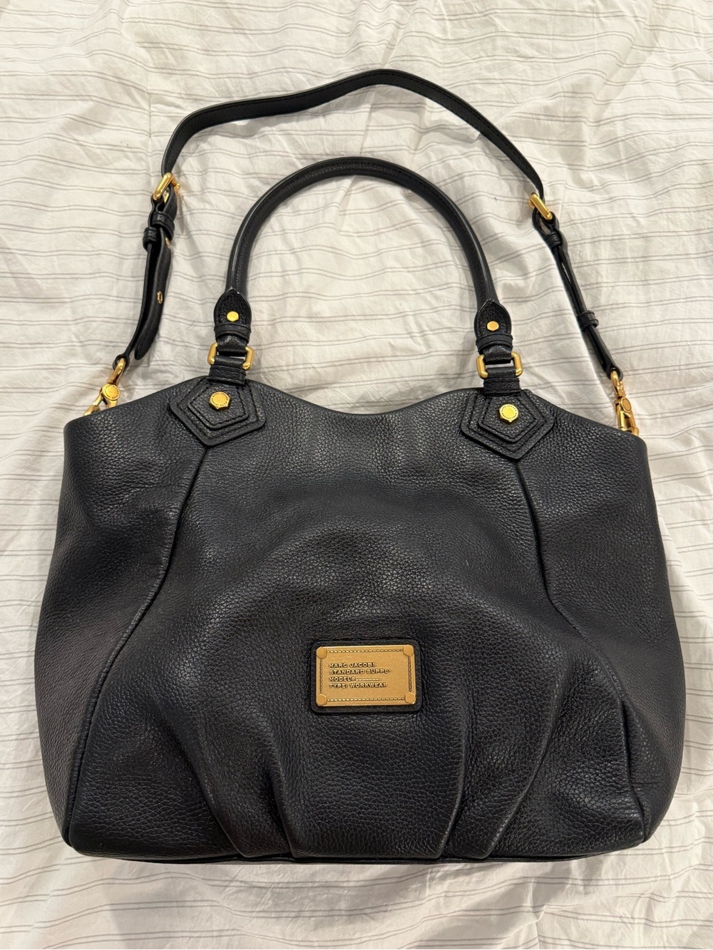 Marc Jacobs Black Pebbled Leather Tote with Gold Accents